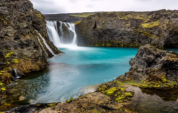 Stones, rocks, waterfall, Iceland, Sigoldufoss