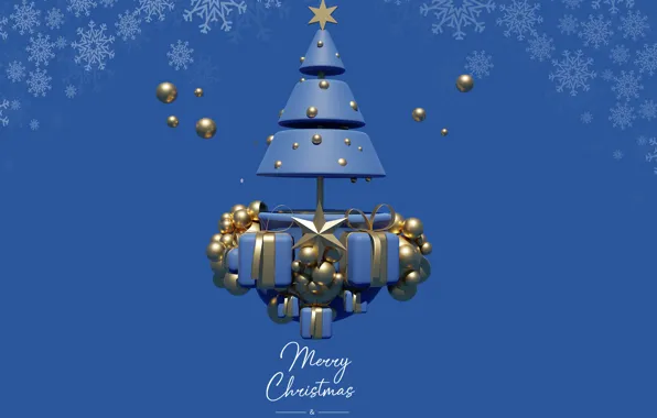 Rendering, Christmas, New year, herringbone, blue background