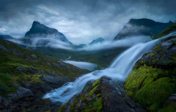 Water, mountains, nature, stones, rocks, stream, Norway