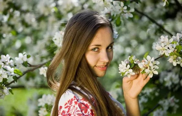 Summer, girl, garden, Apple