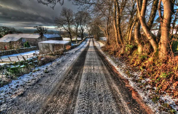Picture winter, road, HDR