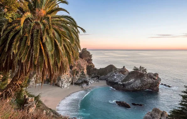 Picture rock, the ocean, rocks, coast, Bay, CA, McWay Falls