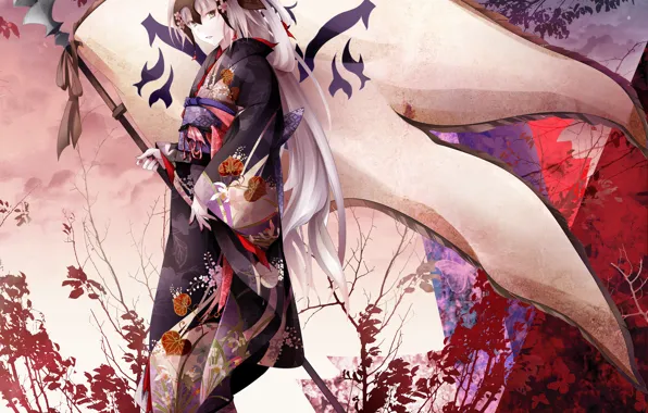 Girl, anime, flag, art, yukata, Fate Grand Order, The destiny of a great campaign