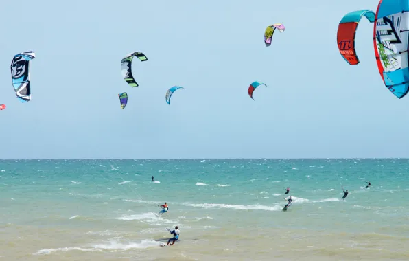 Picture sea, the sky, the wind, parachute, Board, kitesurfing