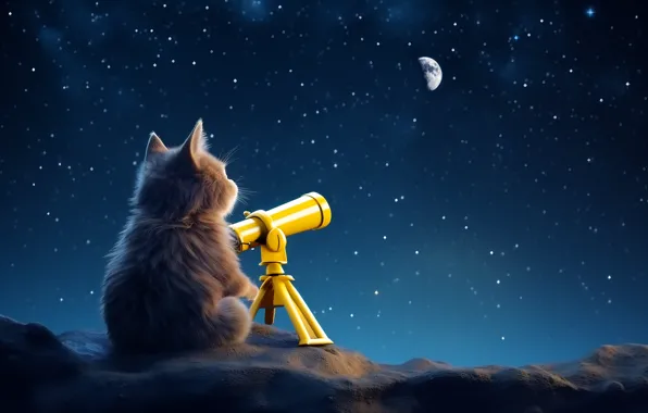 Cat, the sky, cat, space, stars, night, pose, the dark background