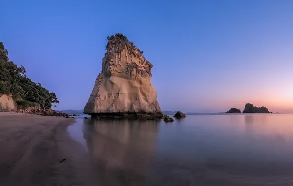 Sea, the sky, sunset, rocks, shore, tide