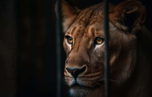 Look, face, the dark background, graphics, portrait, cell, art, lioness