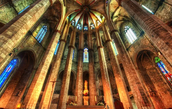Hdr, Church, Cathedral, stained glass, religion, the nave