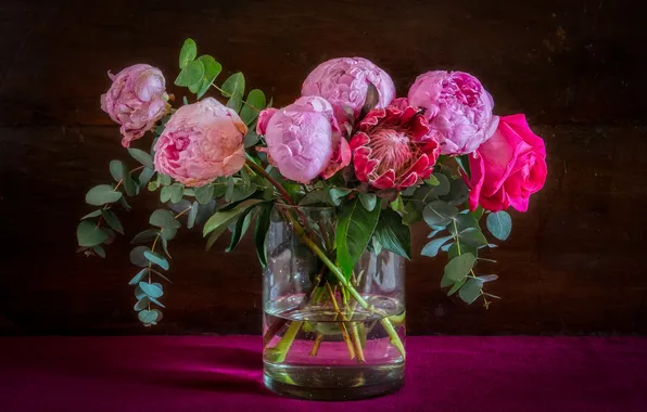 Leaves, flowers, table, rose, bouquet, spring, Bank, red