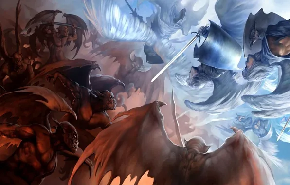 Picture weapons, welcome, wings, sword, angels, art, evil, battle