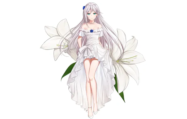Girl, flowers, background, Lily, dress, Benghuai Xueyuan
