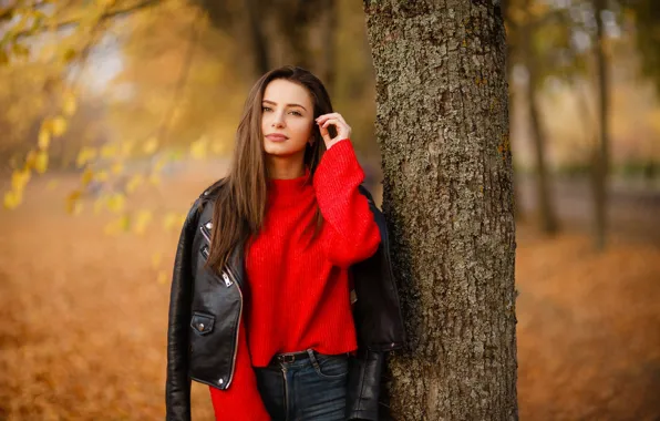 Girl, Autumn, Yellow, Eyes, Forest, Sight