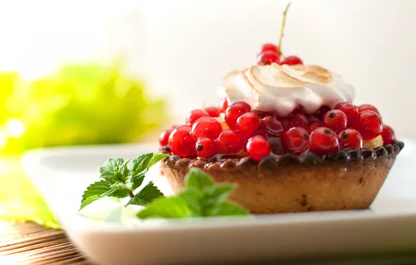 Picture leaves, berries, cake, red, cream, dessert, currants, cakes
