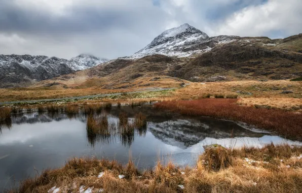 Mountains, lake, Wales, Snowdonia