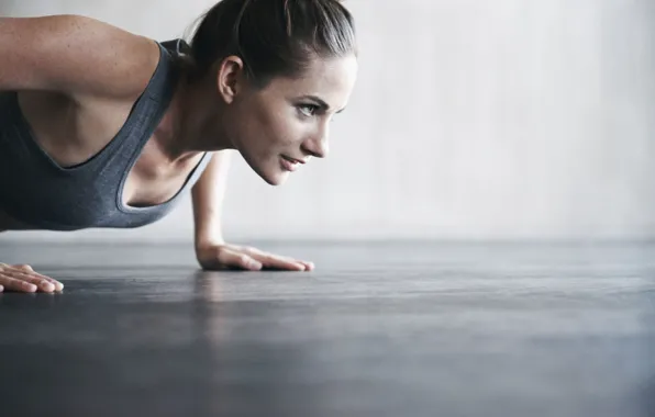 Picture woman, workout, fitness, pushups
