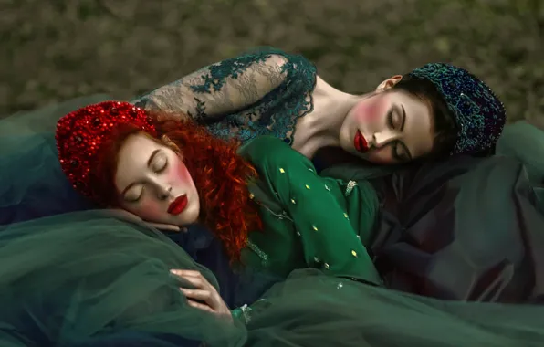Picture fatasia, sleep, art, two girls, Agnieszka Lorek