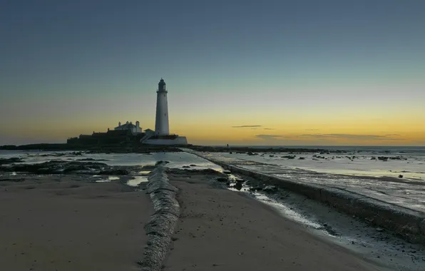 Sea, landscape, sunset, lighthouse