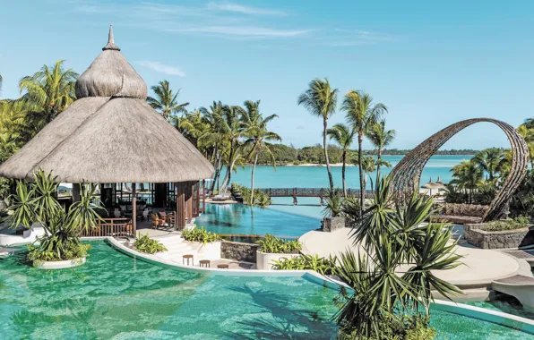 Palm trees, the ocean, island, resort, Laguna, The Indian ocean, Mauritius, Mauritius