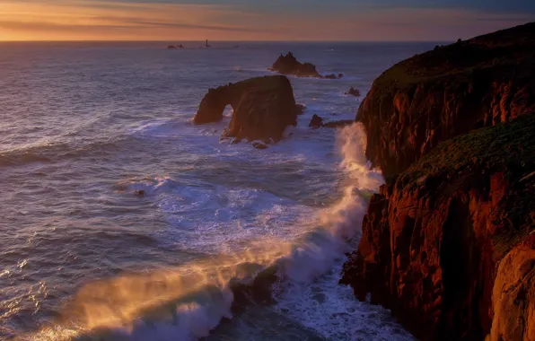 Sea, wave, the sky, light, sunset, rock, open, rocks