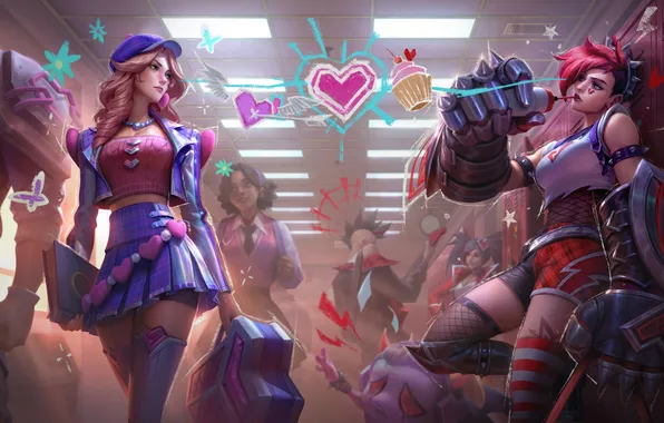 School, Valentine's day, lol, league of Legends, League of legends, Caitlin, game art, Heartache