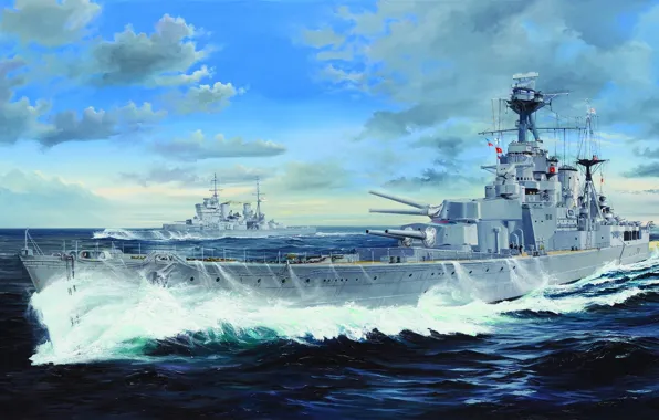 Ship, art, Navy, military, battleship, British, battleship, WW2