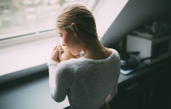 Picture girl, window, blonde