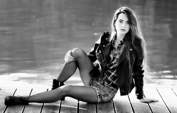 Girl, the sun, shorts, portrait, makeup, pier, jacket, hairstyle