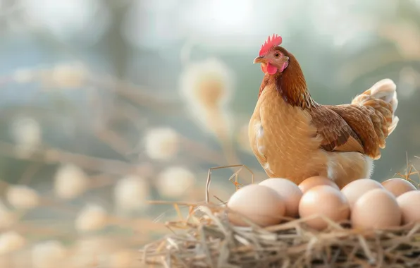 Bird, eggs, chicken, socket, AI art, neural network, the laying hen