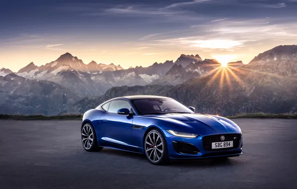Sunset, mountains, Jaguar, F-Type, F-Type R, 2021
