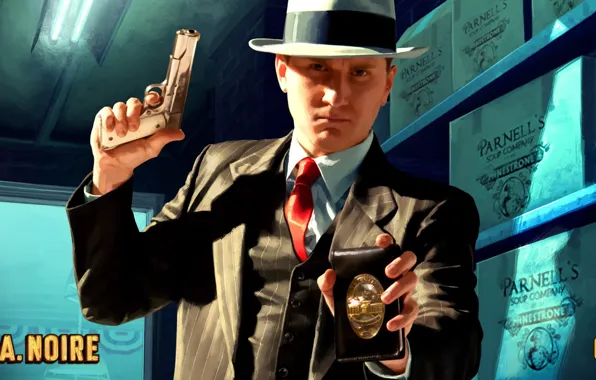 Gun, detective, badge, L. A noire, rock star game