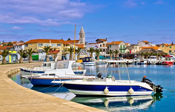 Sea, the city, pier, promenade, Adriatica, Jadran, Pakoštane, Pakoštane