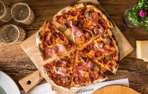 Cheese, Board, pizza, sausage, delicious, bacon
