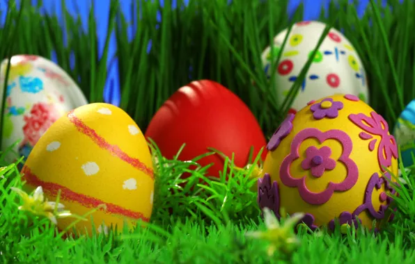 Grass, holiday, patterns, Easter, Easter eggs