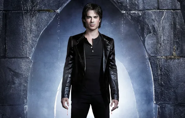 Picture wall, blood, jacket, actor, the series, The Vampire Diaries, The vampire diaries, Ian Somerhalder