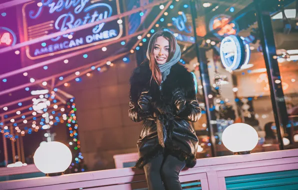 Winter, look, smile, Girl, Anton Kharisov, Alice Andreyanova