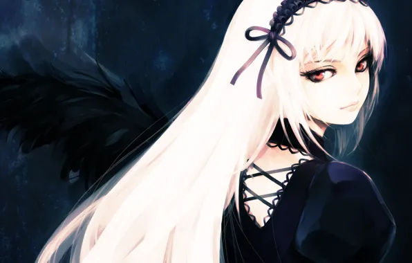 Look, girl, Gothic, wings, the demon, rozen maiden, suigintou, white hair