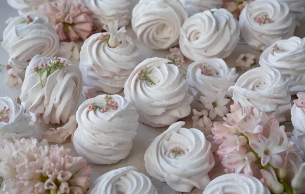 Flowers, pink, dessert, meringue, Egrigorovich