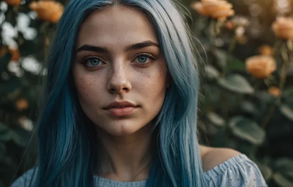 Eyes, look, girl, portrait, beautiful, blue hair