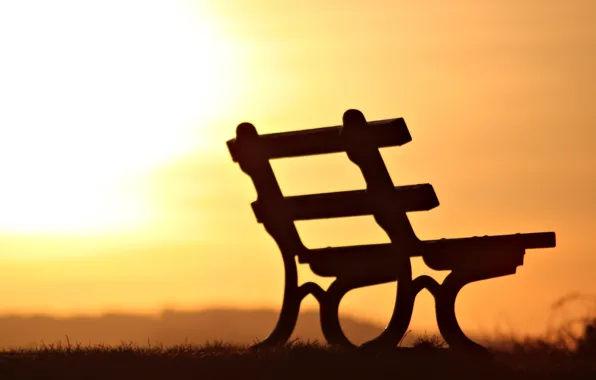Picture sunset, bench, background, widescreen, Wallpaper, mood, silhouette, shop
