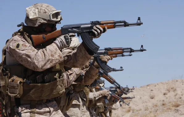 Soldiers, Kalashnikov, shooting