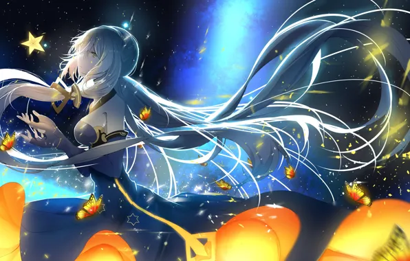 Girl, butterfly, anime, art, vocaloid china, xingchen
