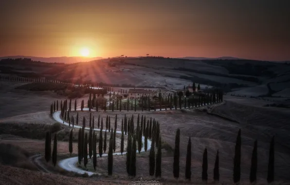 Road, sunset, nature