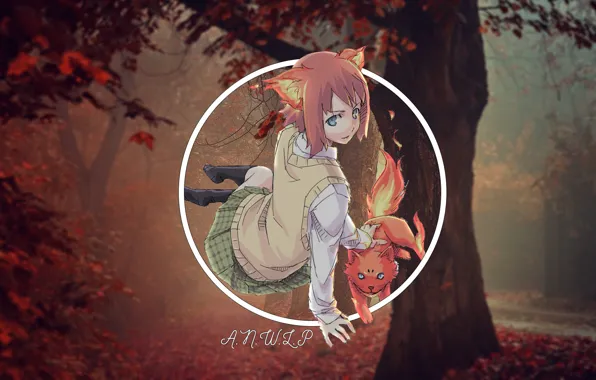 Forest, cat, girl, anime, madskillz, agnoli