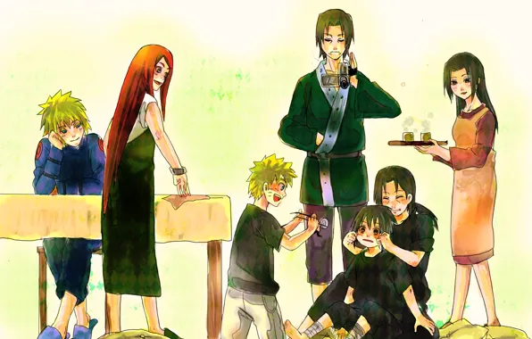 Picture anime, art, Naruto, Naruto, Uchiha Itachi, Uchiha Sasuke, family, Naruto Uzumaki