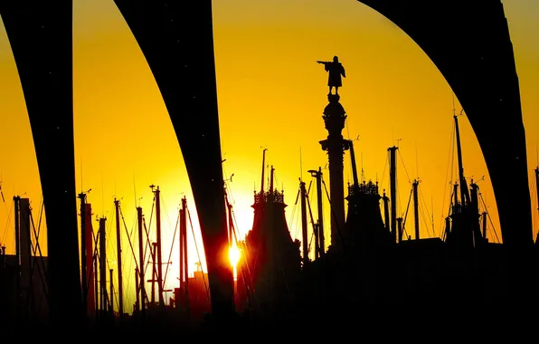 The sky, sunset, column, harbour