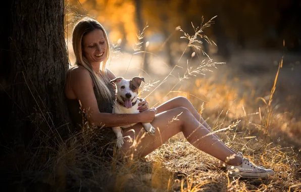 Picture girl, nature, dog