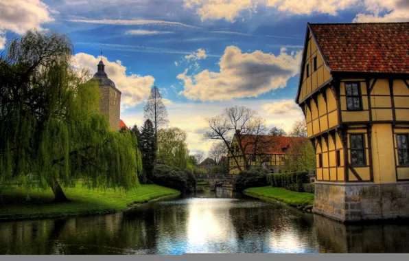 Picture the sky, clouds, the city, river, home, Germany, Steinfurt