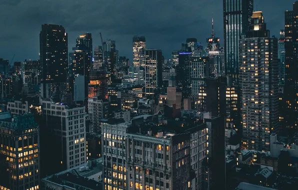 The sky, night, the city, building, home, New York, USA, USA