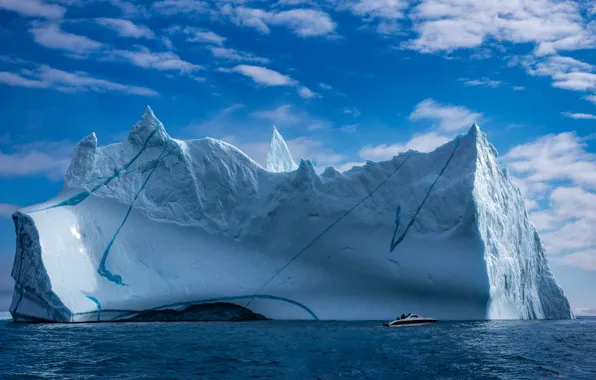 Sea, iceberg, boat, Greenland