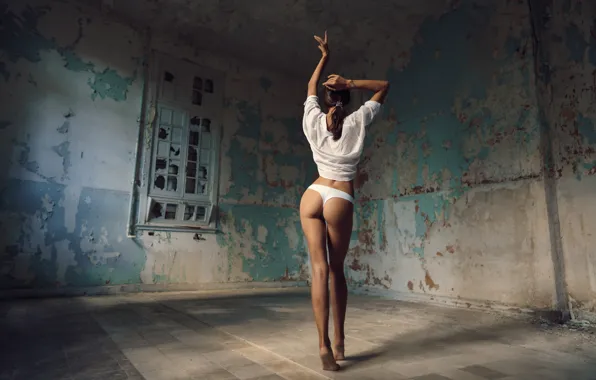 Ass, girl, pose, wall, model, panties, hands, figure